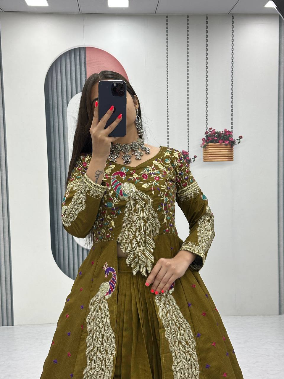 Eloriya Premium Quality Heavy Traditional Crop Top With Shrug - 2XL [44] | Eloriya India