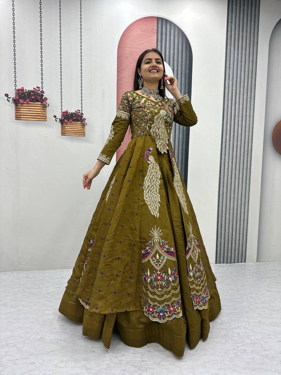 Eloriya Premium Quality Heavy Traditional Crop Top With Shrug - 3XL [46] | Eloriya India