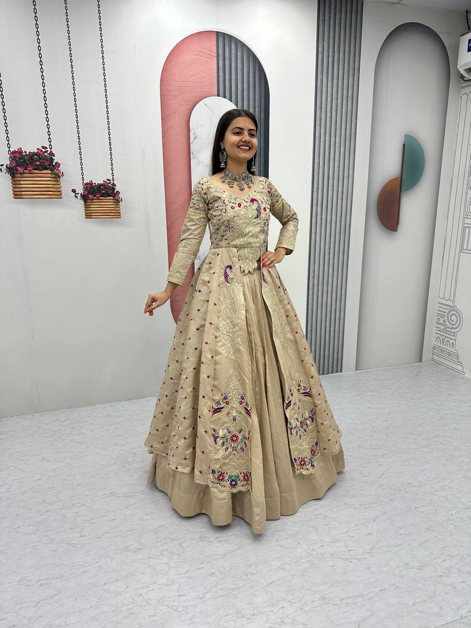 Eloriya Premium Quality Heavy Traditional Crop Top With Shrug With Color - MEHNDI GRREN | Eloriya India