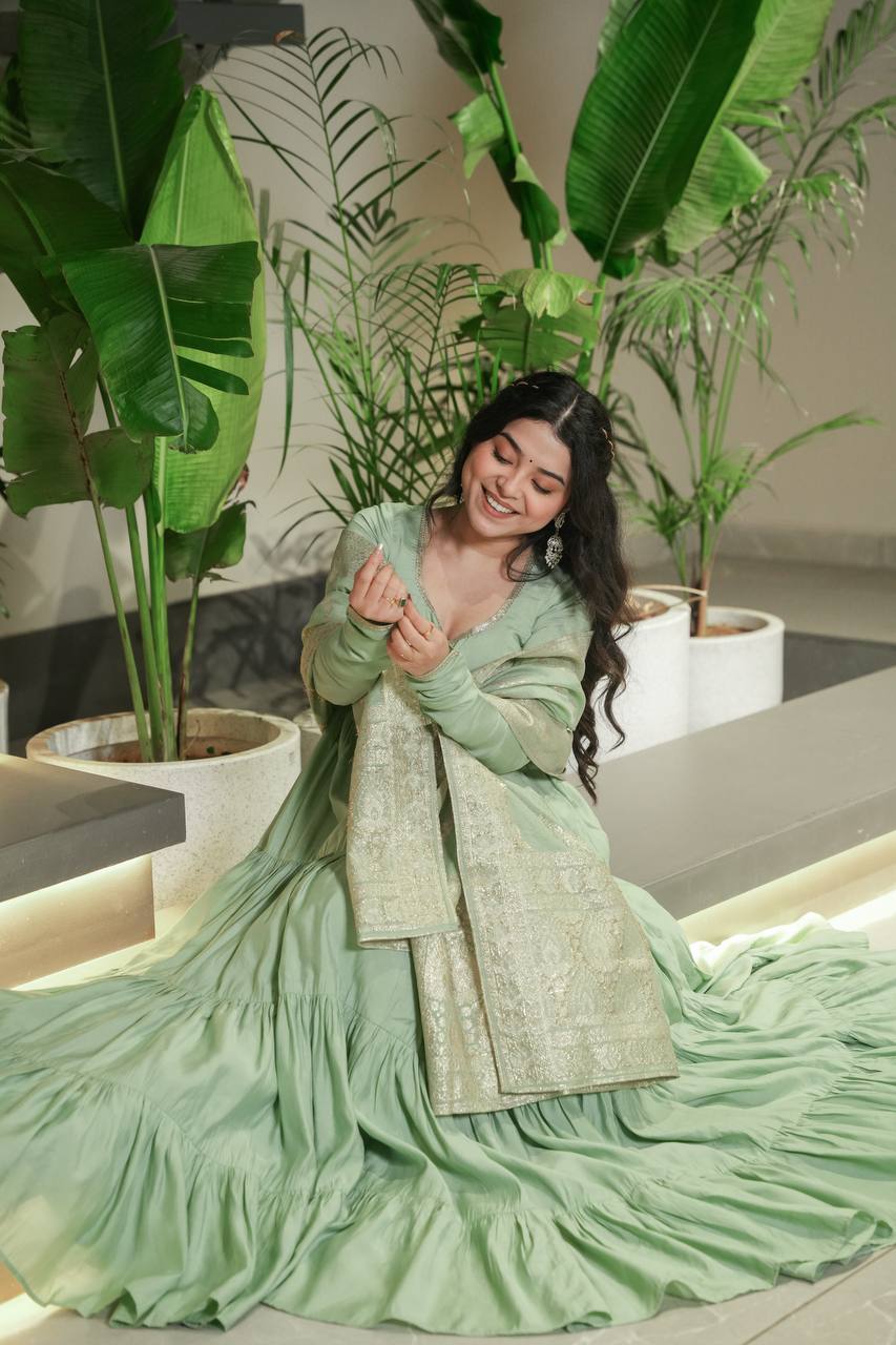 Eloriya Royal Roman Silk Fully Flared Anarkali Suit Set - M [38] | Eloriya India