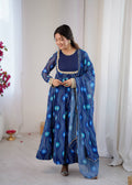 Eloriya Navy Blue Elegant Bandhani Print Anarkali Suit Set - XL [42] | Eloriya India