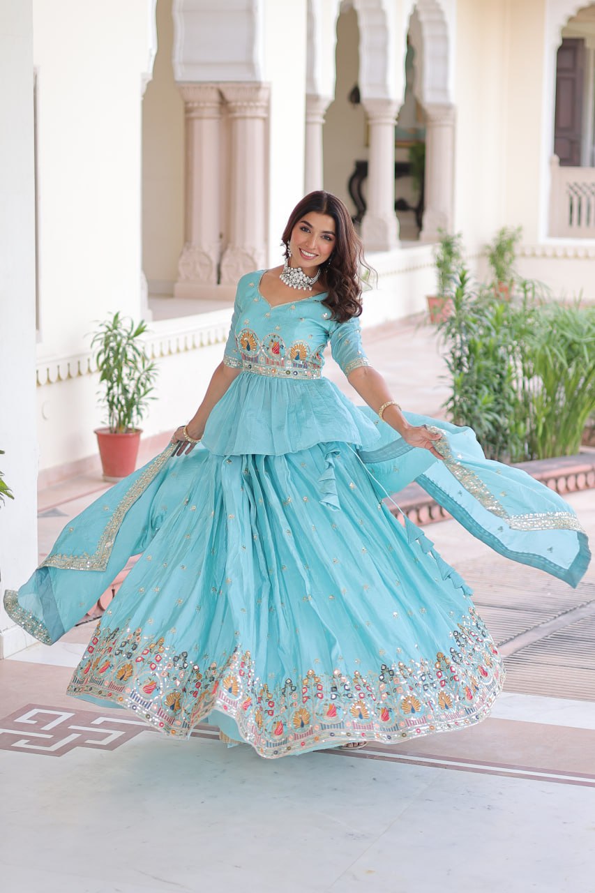 Eloriya Luxury Thread & Sequins Readymade Lehenga Set - M [38] | Eloriya India