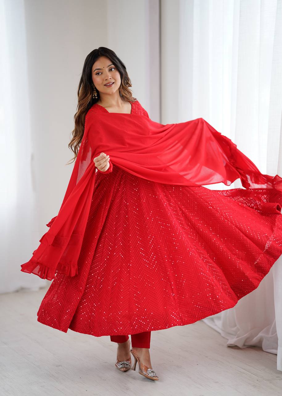Eloriya Red Coloured Designer Anarkali Suit - S [36] | Eloriya India