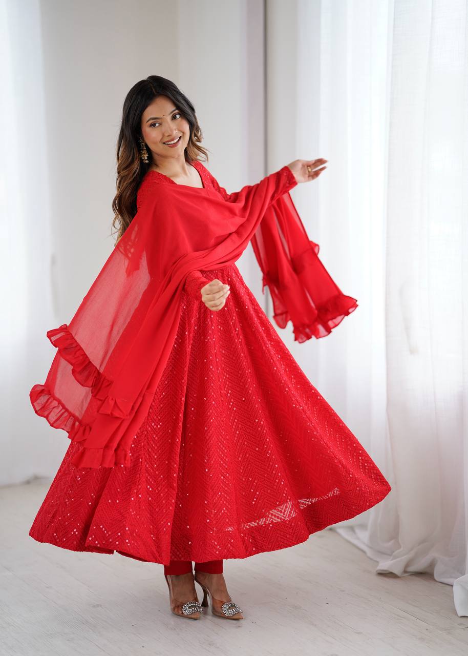 Eloriya Red Coloured Designer Anarkali Suit - XS [34] | Eloriya India
