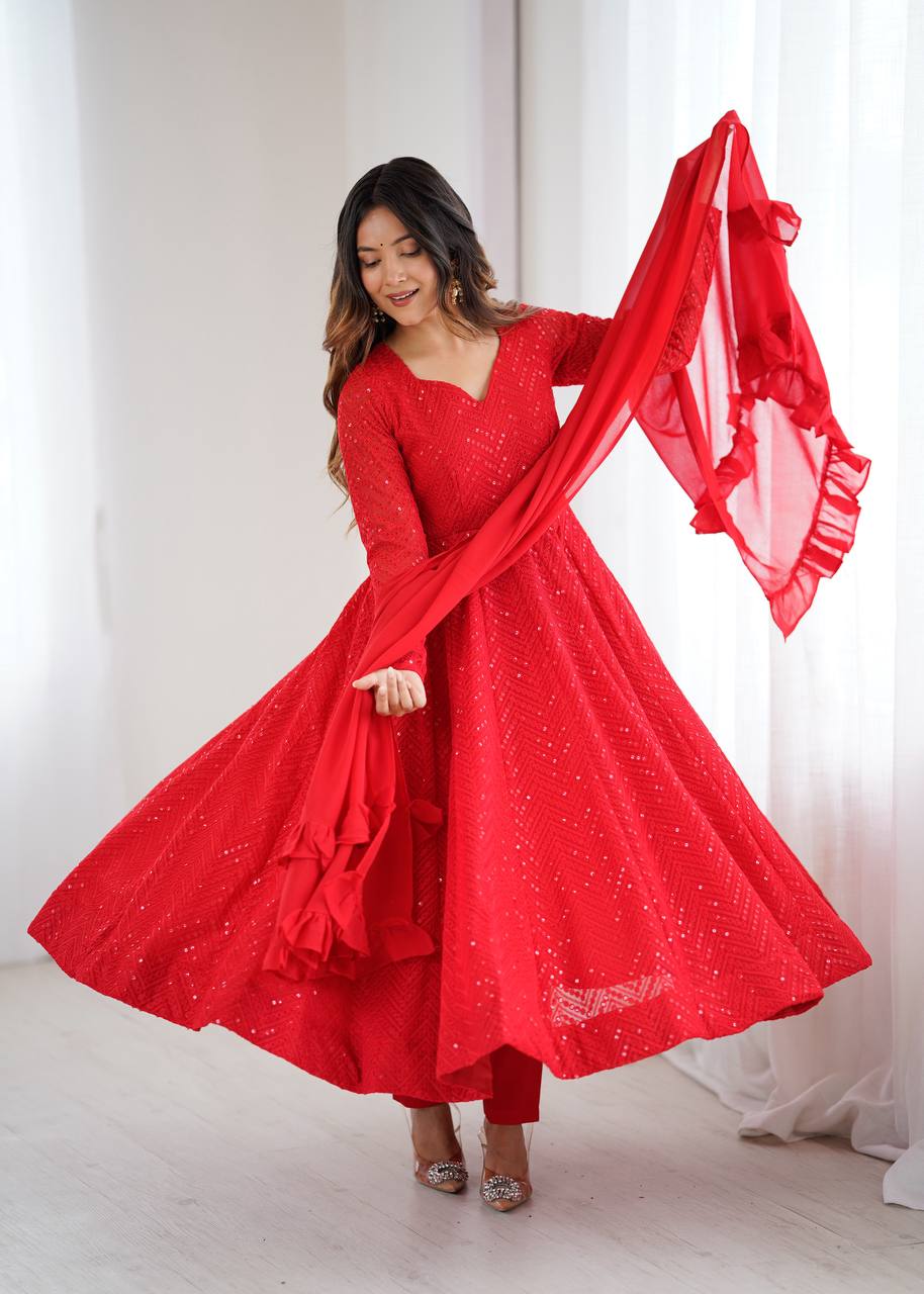 Eloriya Red Coloured Designer Anarkali Suit - M [38] | Eloriya India