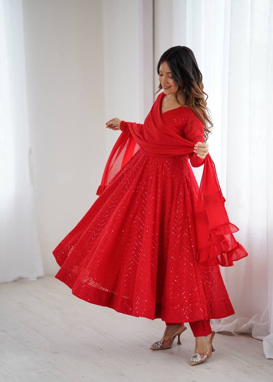 Eloriya Red Coloured Designer Anarkali Suit - L [40] | Eloriya India