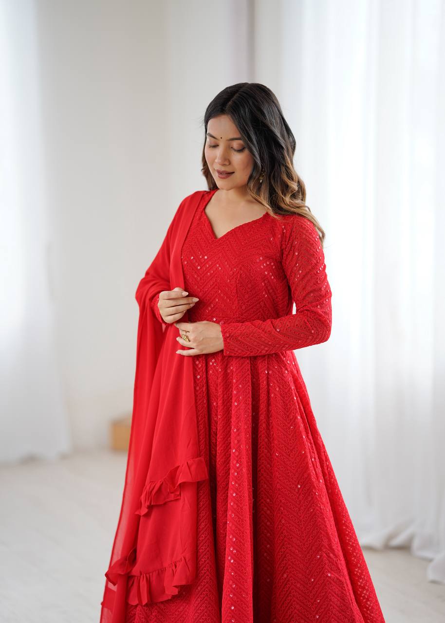 Eloriya Red Coloured Designer Anarkali Suit | Eloriya India
