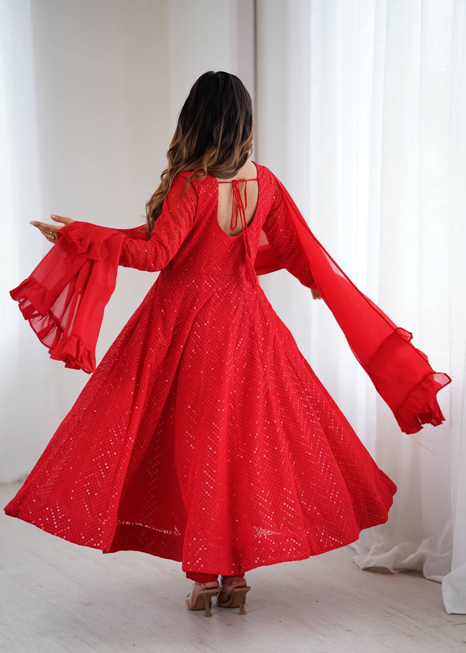 Eloriya Red Coloured Designer Anarkali Suit | Eloriya India