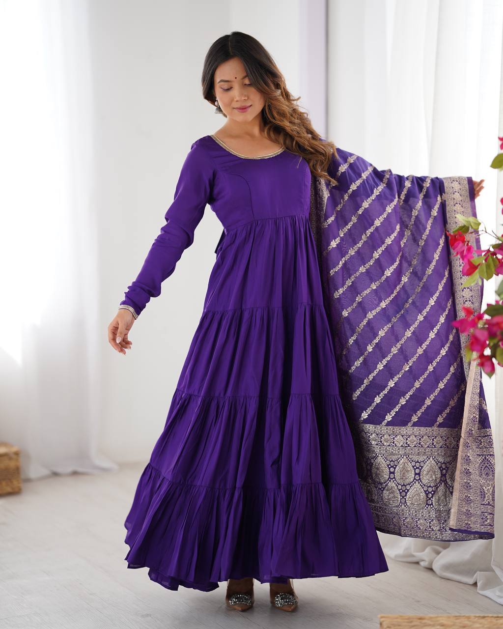 Eloriya Royal Roman Silk Fully Flared Anarkali Suit Set - S [36] | Eloriya India