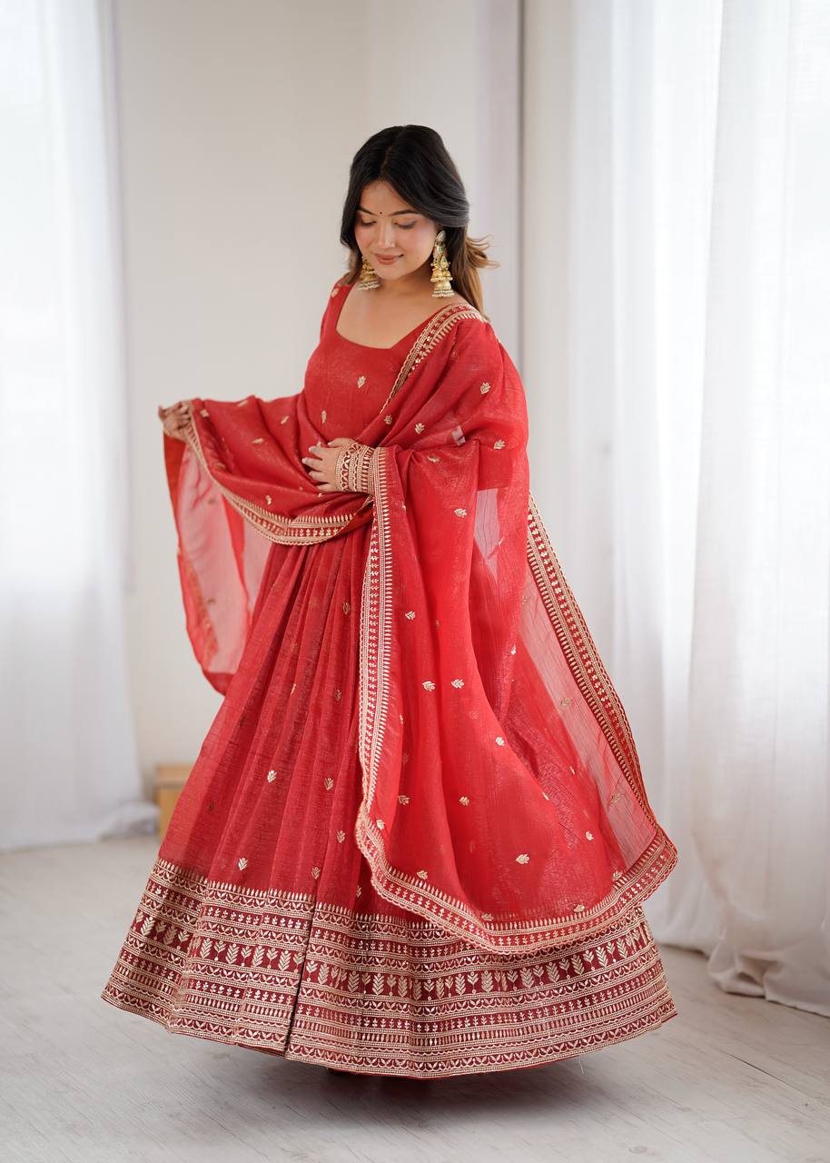Eloriya Ruhani Red Premium Quality Anarkali Suit Set - XS-[34] | Eloriya India