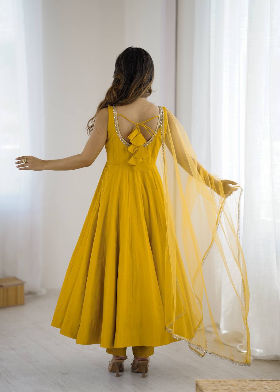Eloriya Kishika Yellow Color Anarkali Suit Set [Sleeves Fabric Attached] | Eloriya India