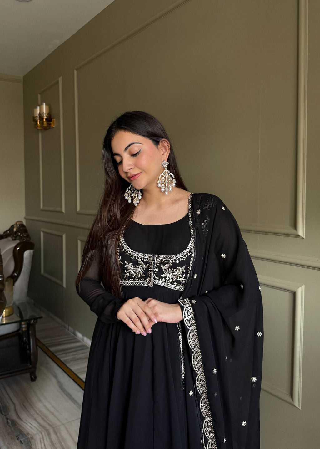Eloriya Noor Black Heavy Embroidered Koti Designer Anarkali Set | Eloriya India