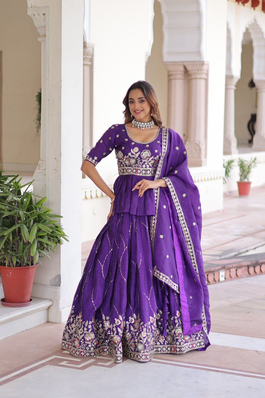 Eloriya Luxury Thread & Sequins Readymade Lehenga Set | Eloriya India