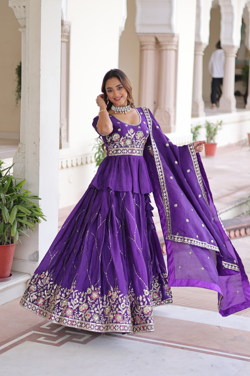 Eloriya Luxury Thread & Sequins Readymade Lehenga Set | Eloriya India