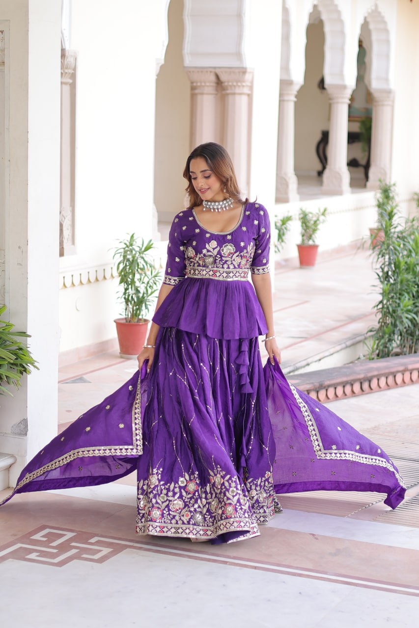 Eloriya Luxury Thread & Sequins Readymade Lehenga Set - 2XL [44] | Eloriya India