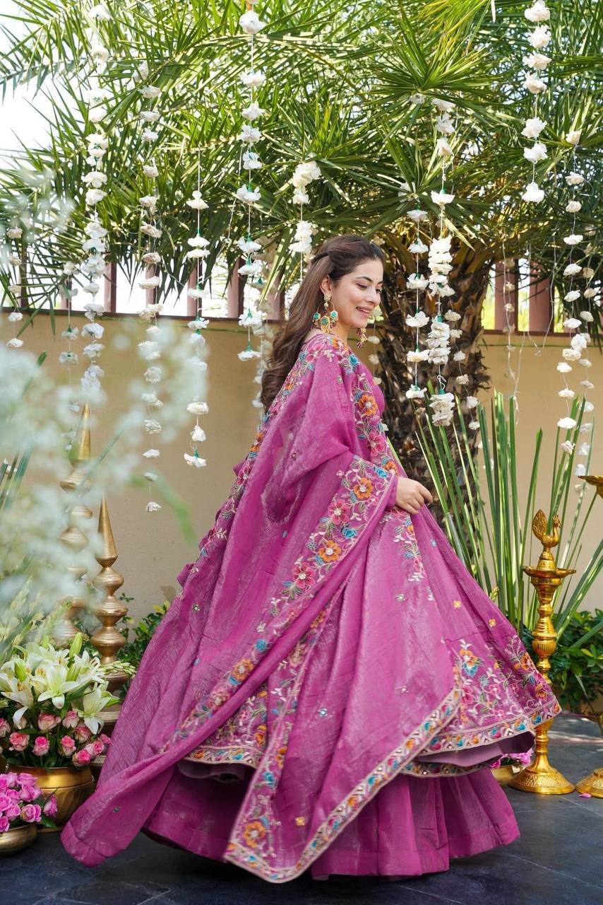 Eloriya Beige Shades Crunchy Silk Anarkali Palazzo Suit Set - Dusty pink | Eloriya India