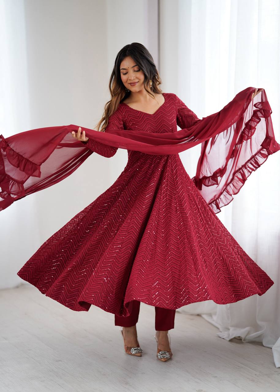 Eloriya Maroon Coloured Designer Anarkali Suit | Eloriya India