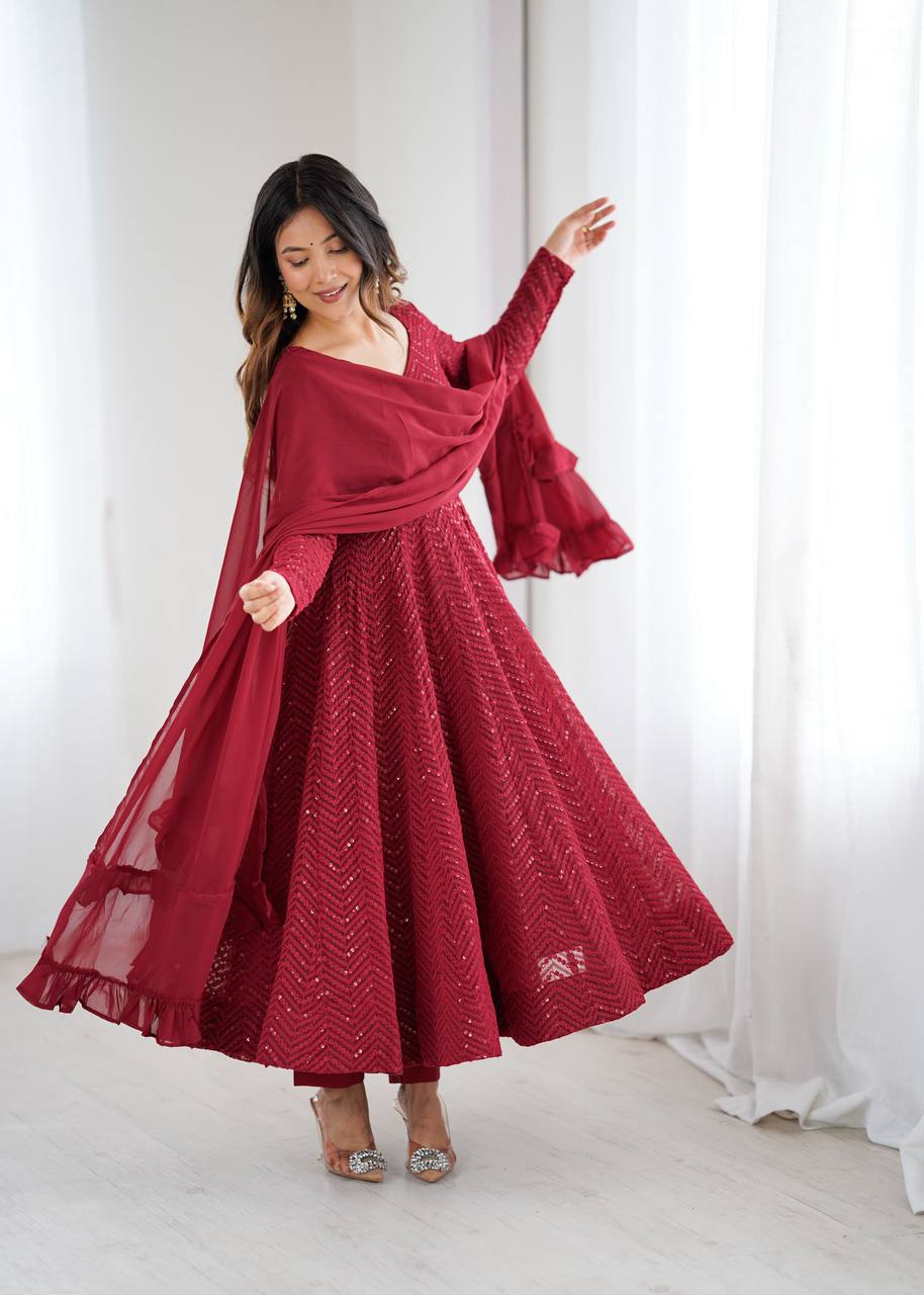 Eloriya Maroon Coloured Designer Anarkali Suit - M [38] | Eloriya India