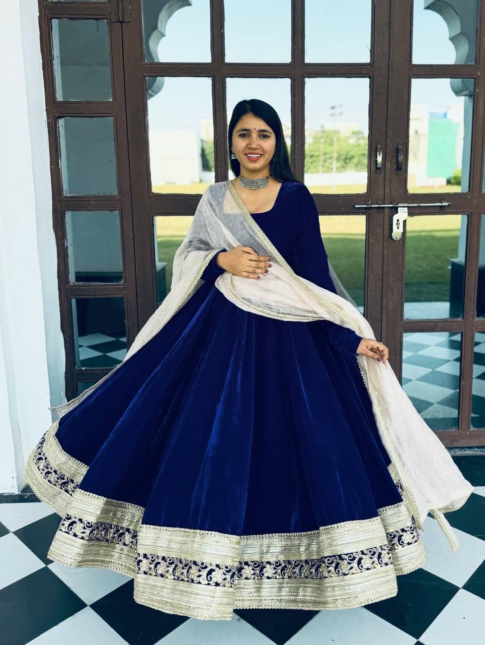 Eloriya Premium Velvet Anarkali Suit Set - 2XL [44] | Eloriya India