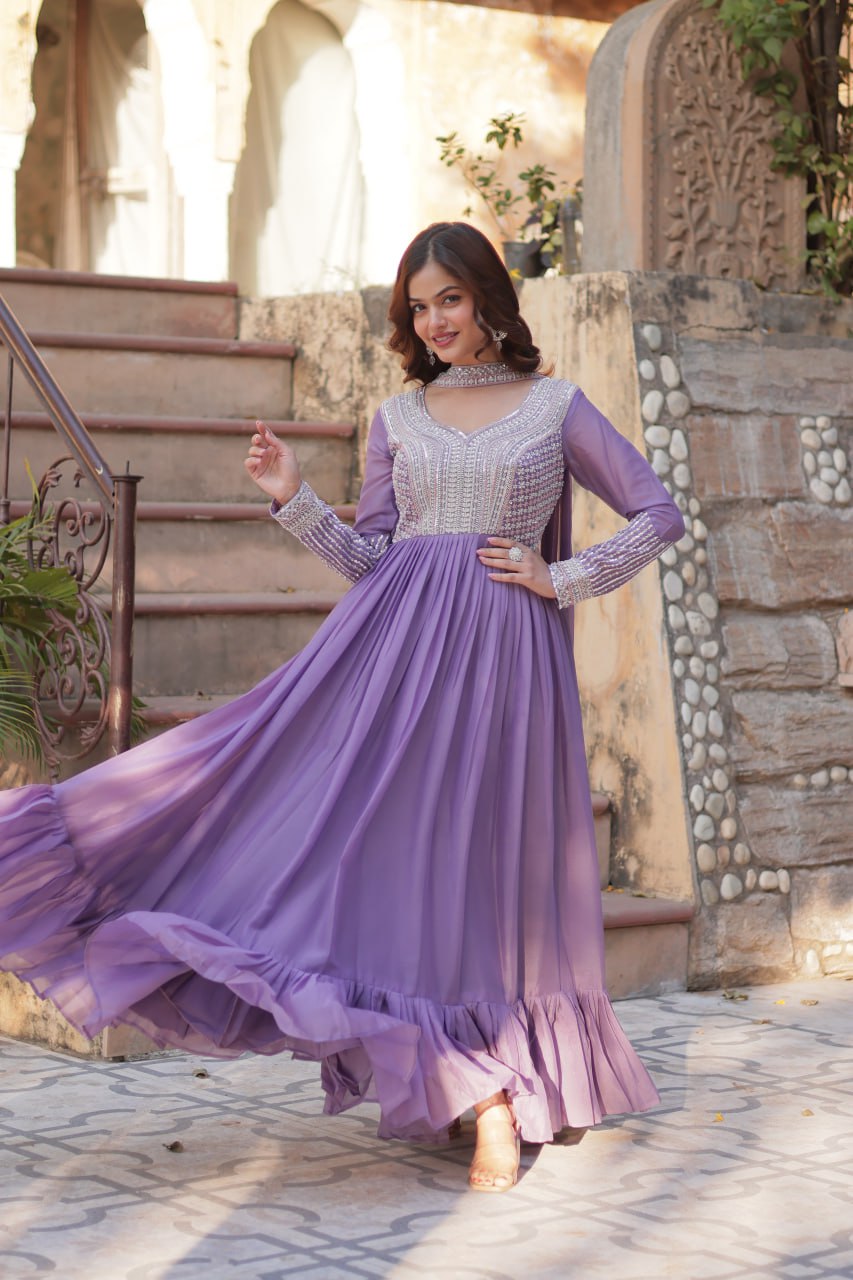 Eloriya Stuti Premium Quality Anarkali Gown - Purple | Eloriya India