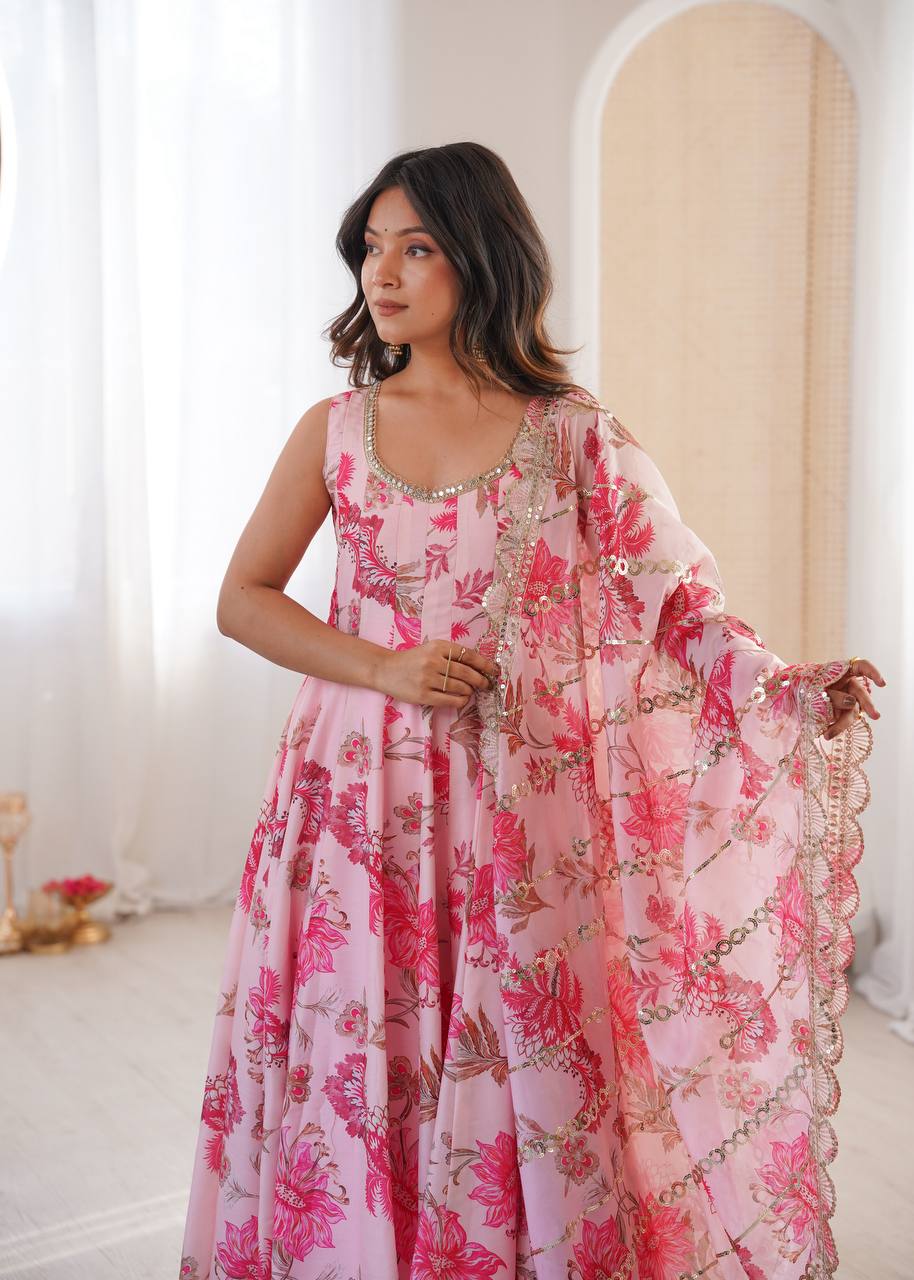 Eloriya Hemaxi's Floral Print Straight Kali Cut Anarkali Suit | Eloriya India