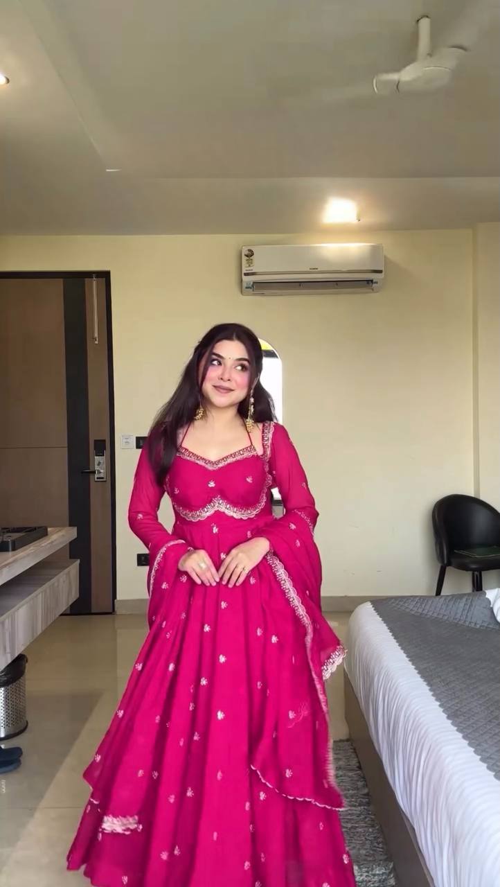 Eloriya Classic Pink Anarkali Suit Set - M [38] | Eloriya India
