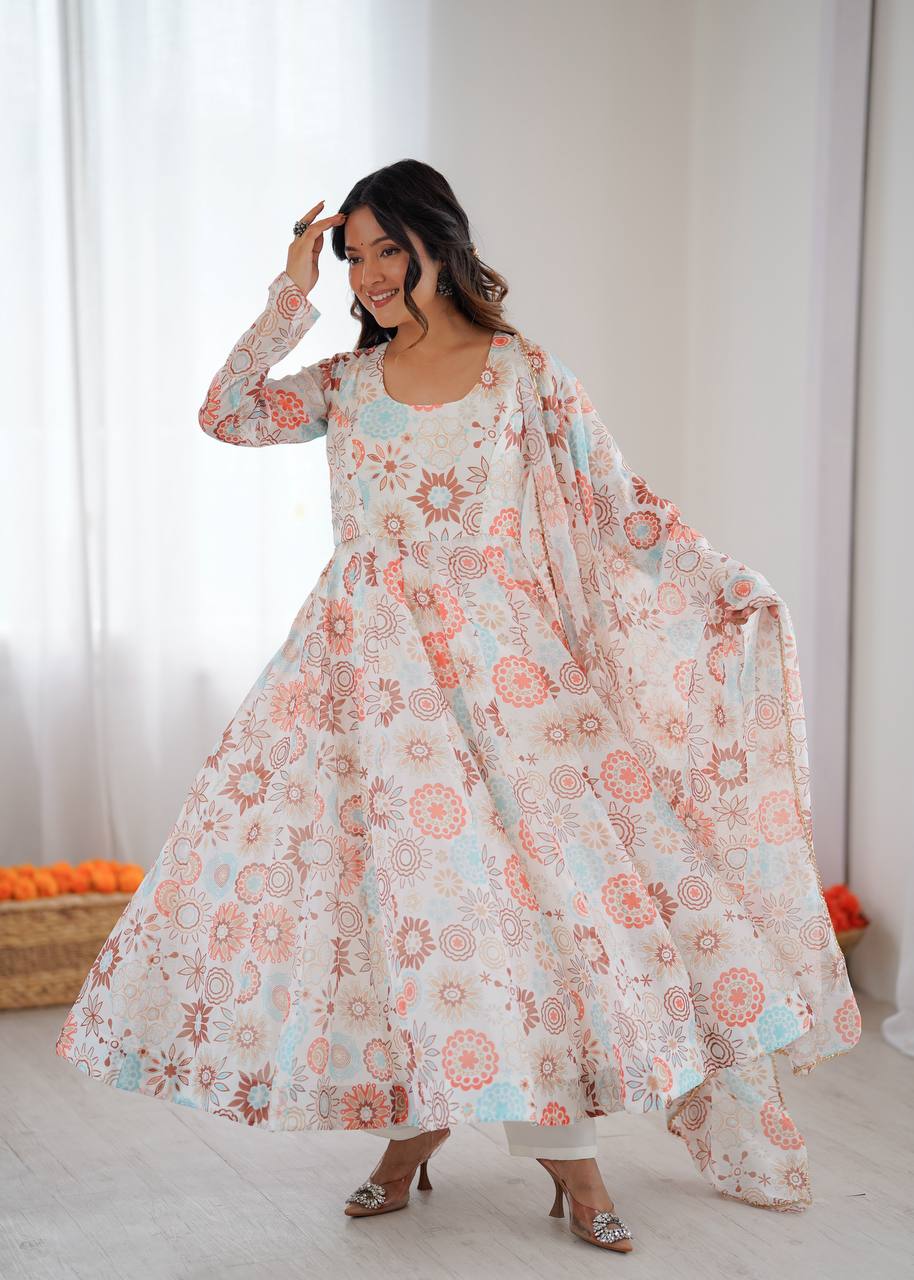 Eloriya Athya's Lightweight Floral Party Anarkali Suit Set - M [38] | Eloriya India