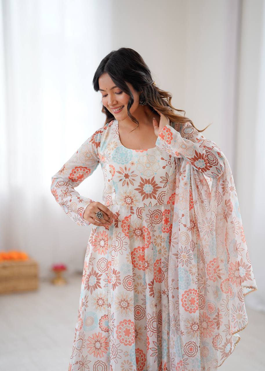 Eloriya Athya's Lightweight Floral Party Anarkali Suit Set - 2XL [44] | Eloriya India