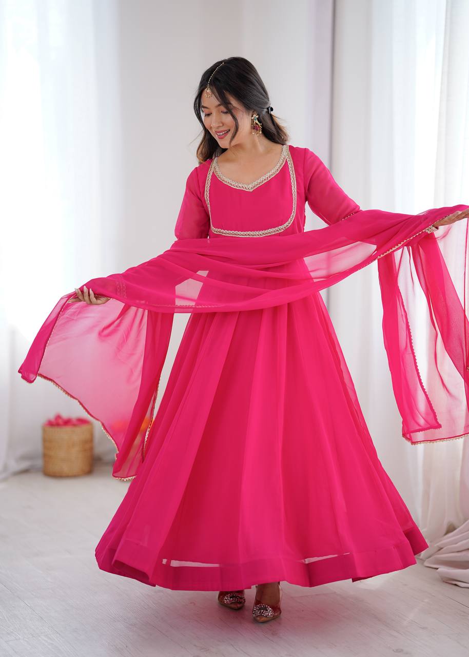 Eloriya Classic Pink Flowing Anarkali Suit Set | Eloriya India