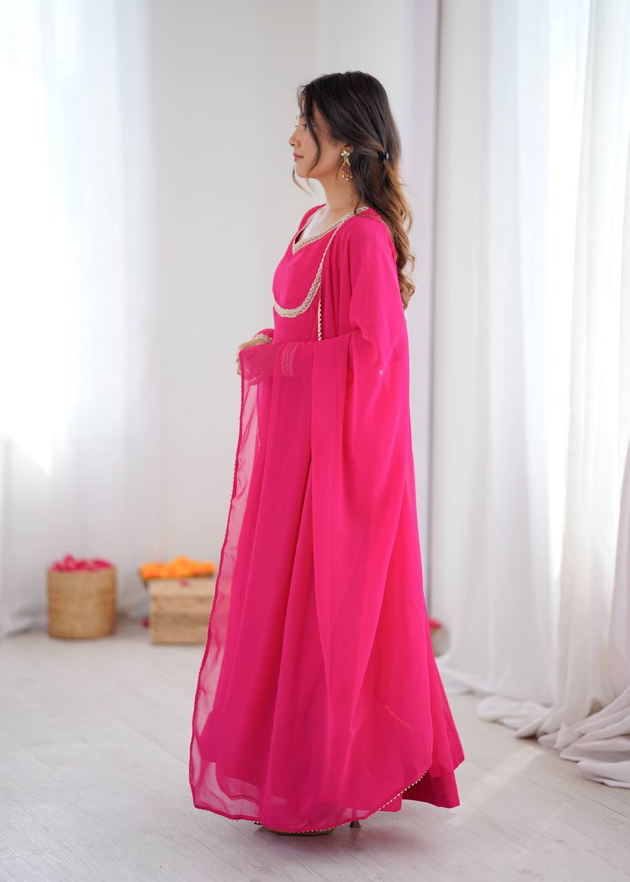 Eloriya Classic Pink Flowing Anarkali Suit Set | Eloriya India