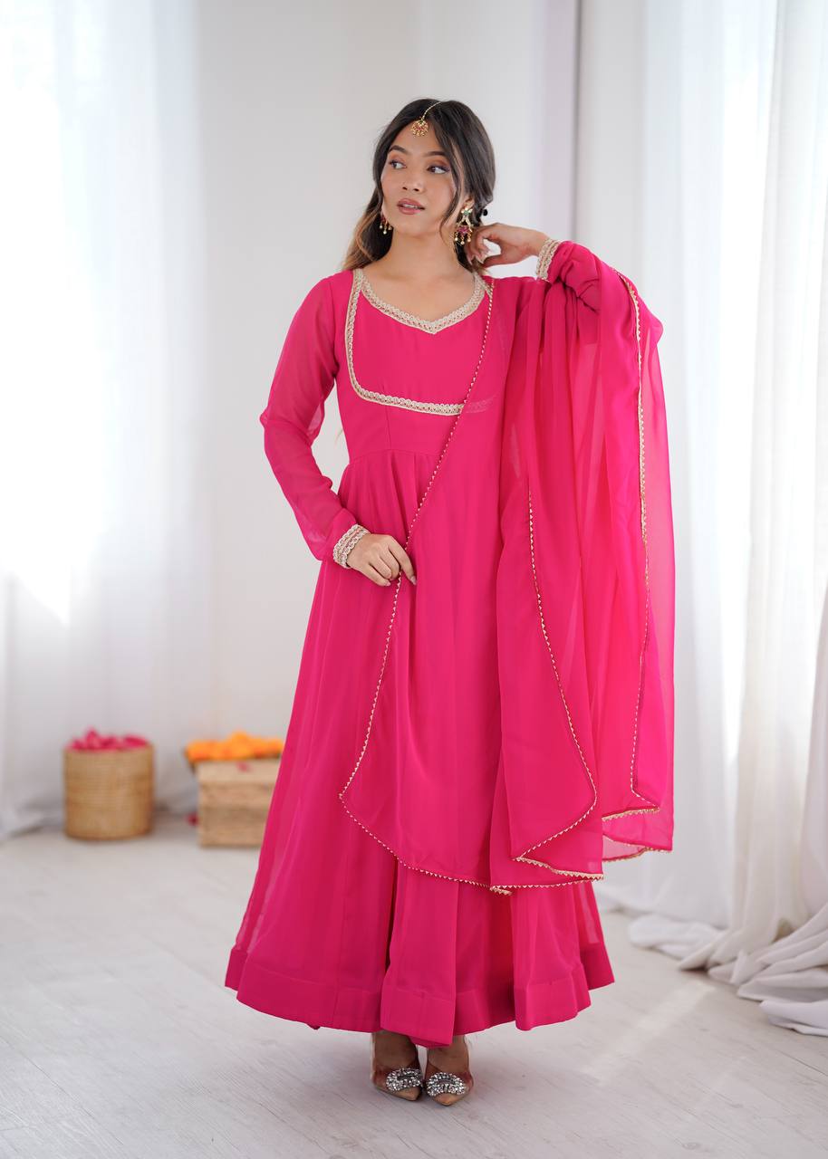 Eloriya Classic Pink Flowing Anarkali Suit Set | Eloriya India
