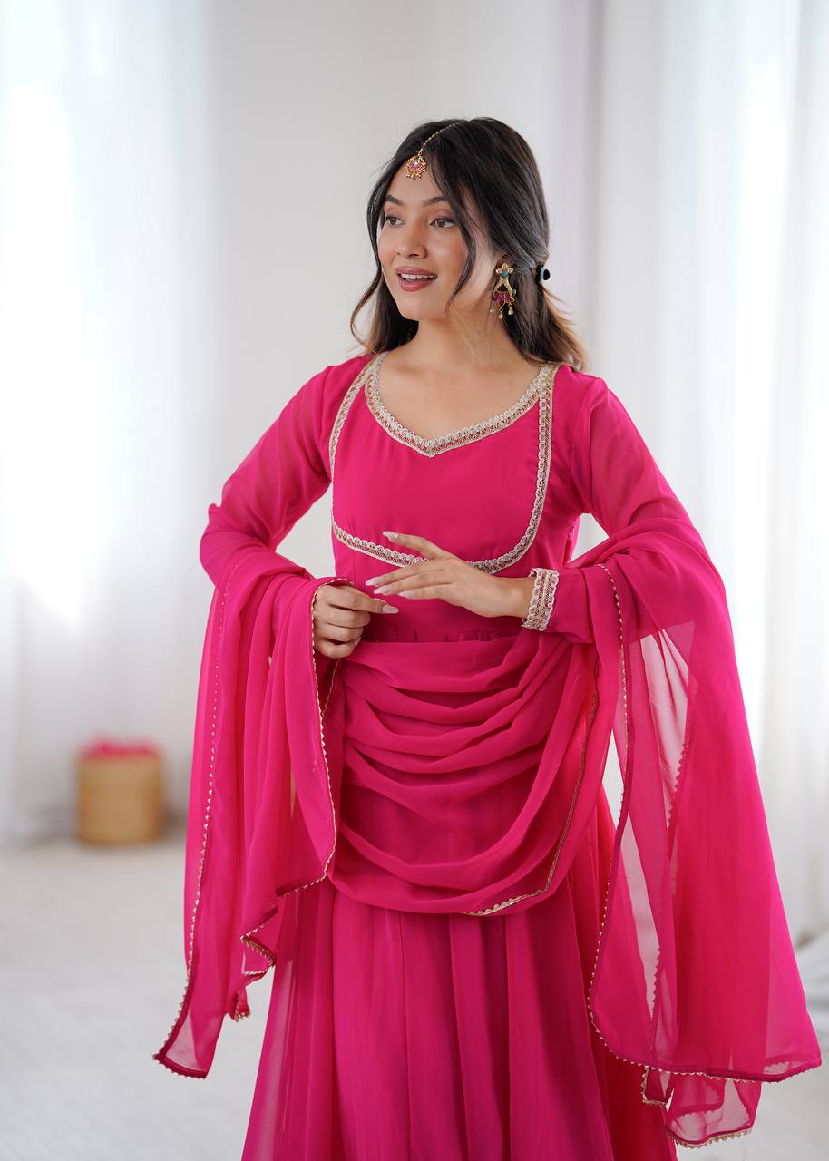 Eloriya Classic Pink Flowing Anarkali Suit Set | Eloriya India