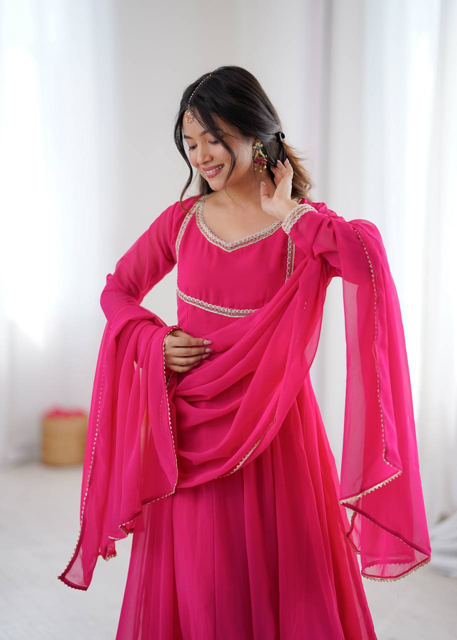 Eloriya Classic Pink Flowing Anarkali Suit Set - 2XL [44] | Eloriya India