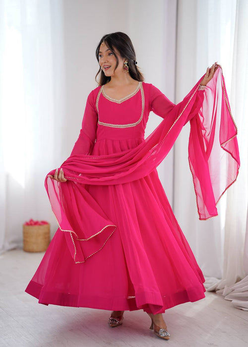Eloriya Classic Pink Flowing Anarkali Suit Set - M [38] | Eloriya India
