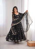 Eloriya Premium Black Sequin Embroidered Georgette Gown Set | Eloriya India