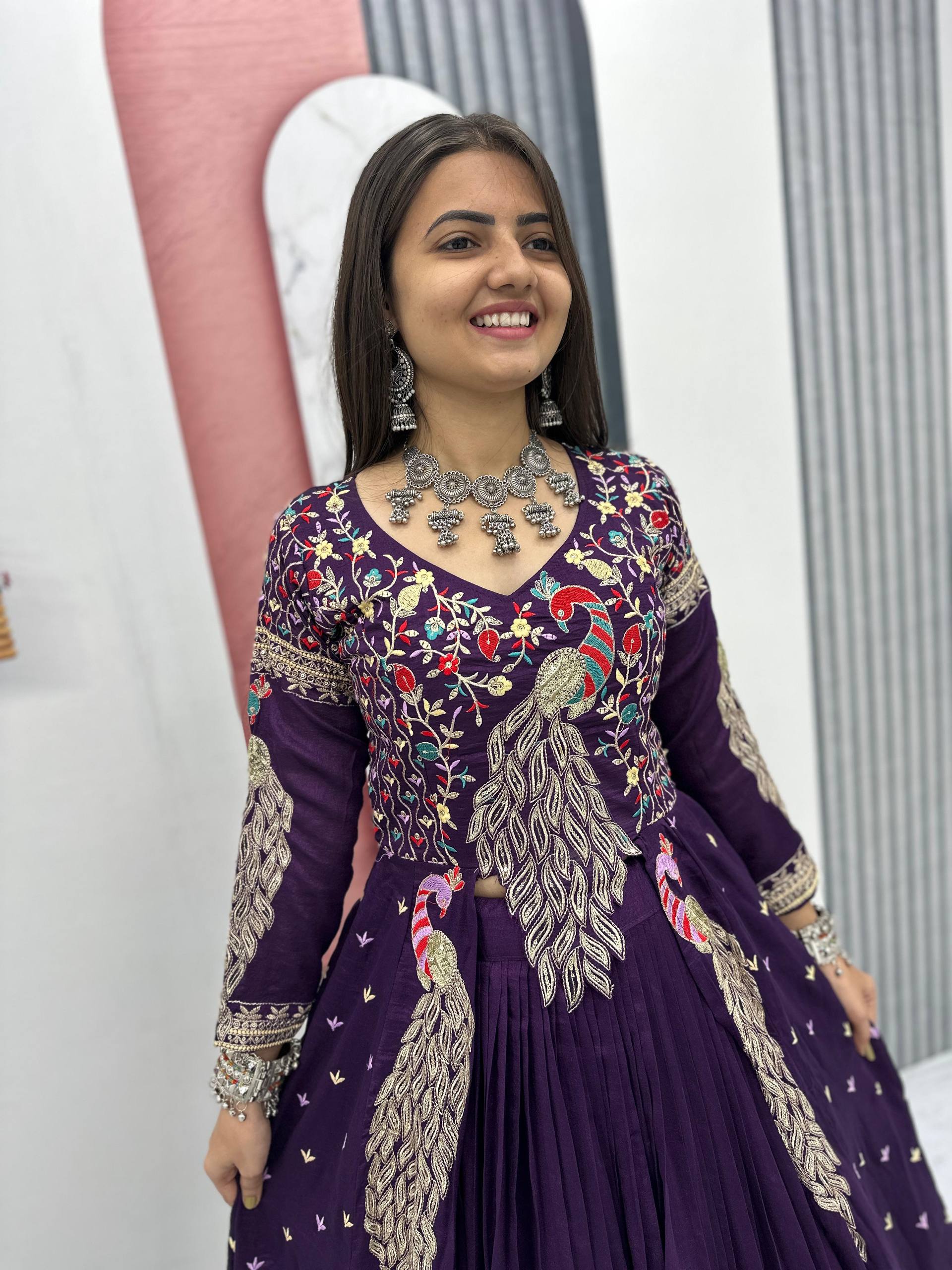 Eloriya Premium Quality Heavy Traditional Crop Top With Shrug With Color - RANI | Eloriya India