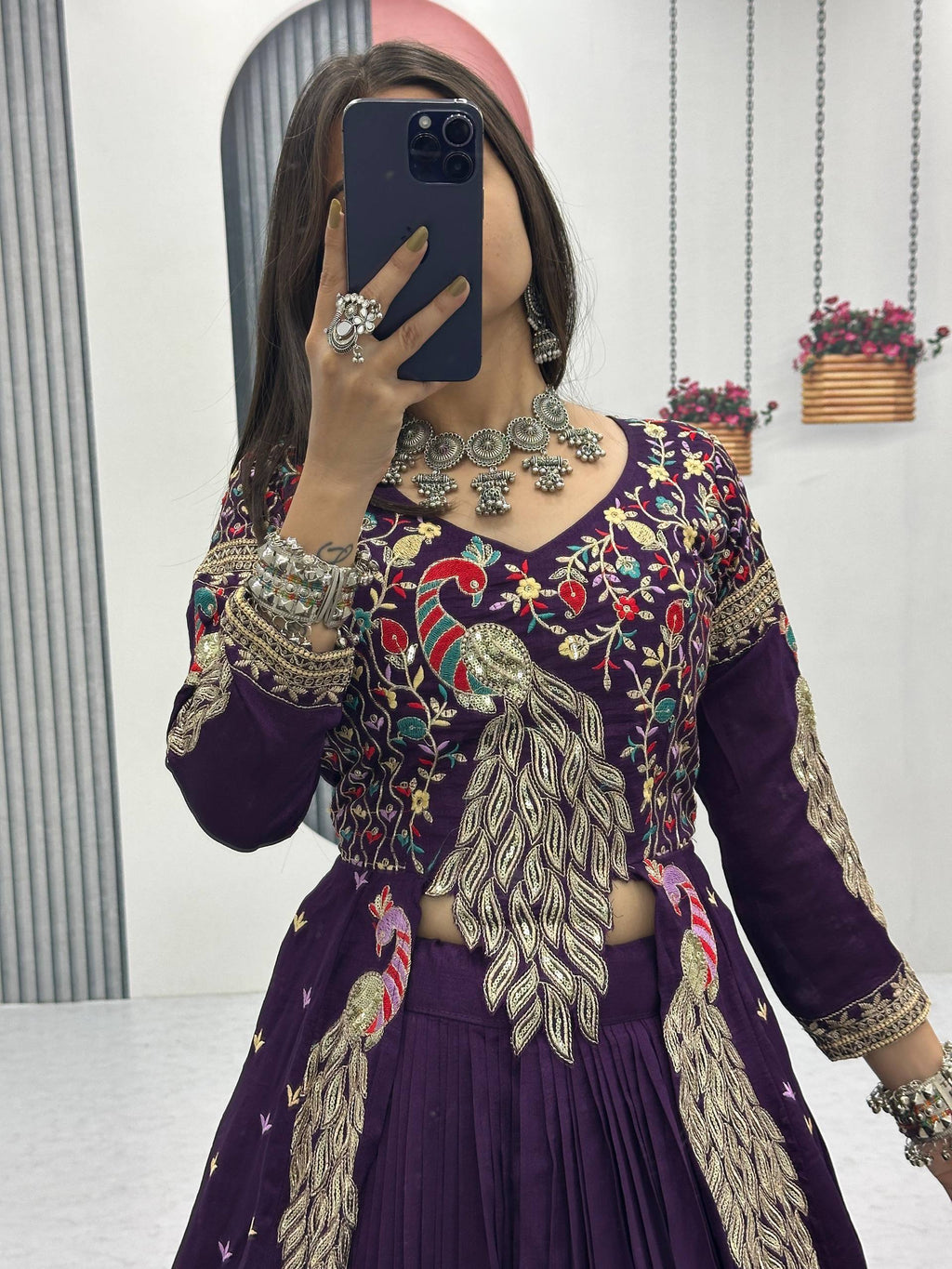 Eloriya Premium Quality Heavy Traditional Crop Top With Shrug With Color - RANI | Eloriya India