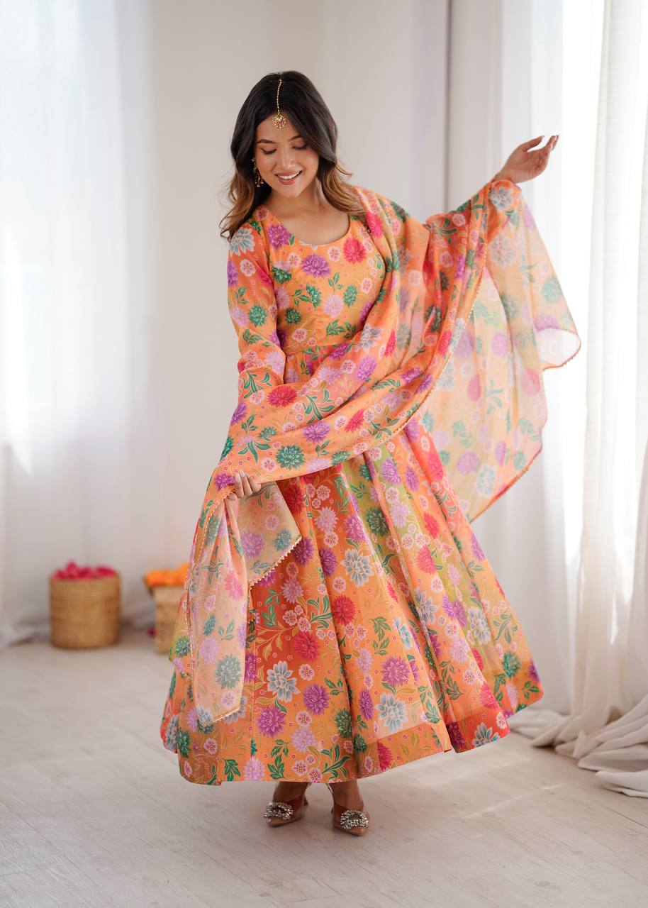 Eloriya Hirva's Pastel Floral Flow Gown Set - M [38] | Eloriya India