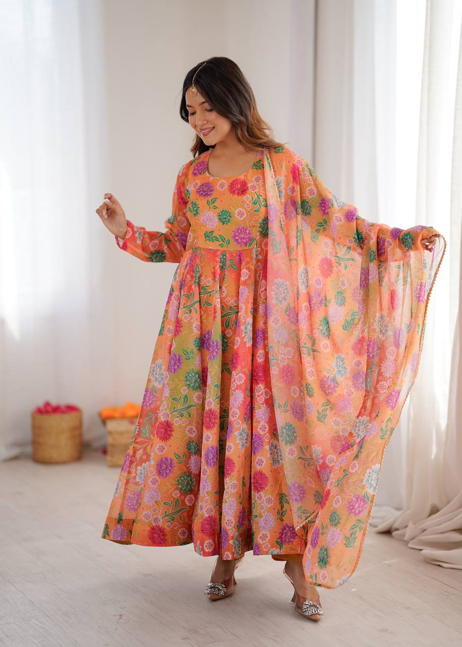 Eloriya Hirva's Pastel Floral Flow Gown Set - S [36] | Eloriya India