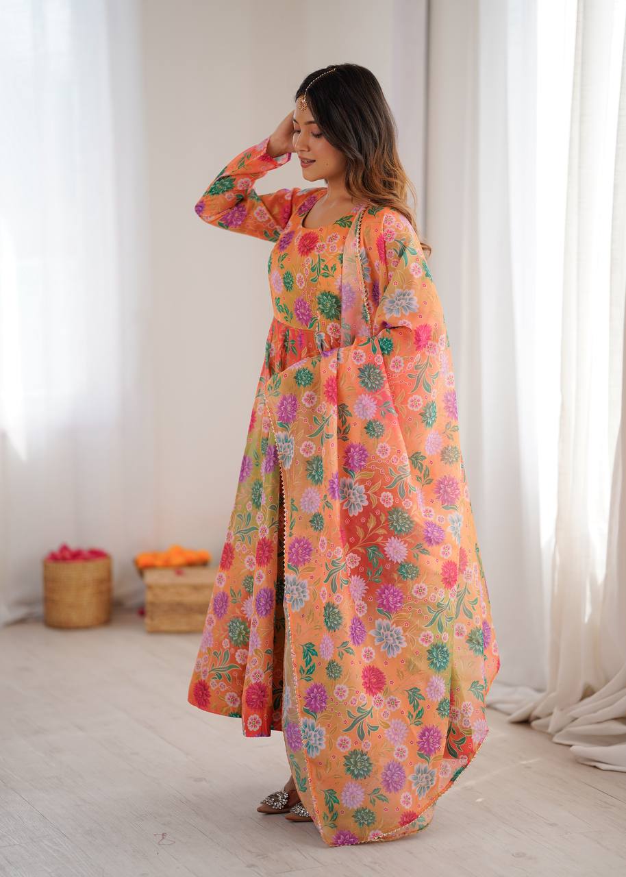 Eloriya Hirva's Pastel Floral Flow Gown Set - XL [42] | Eloriya India