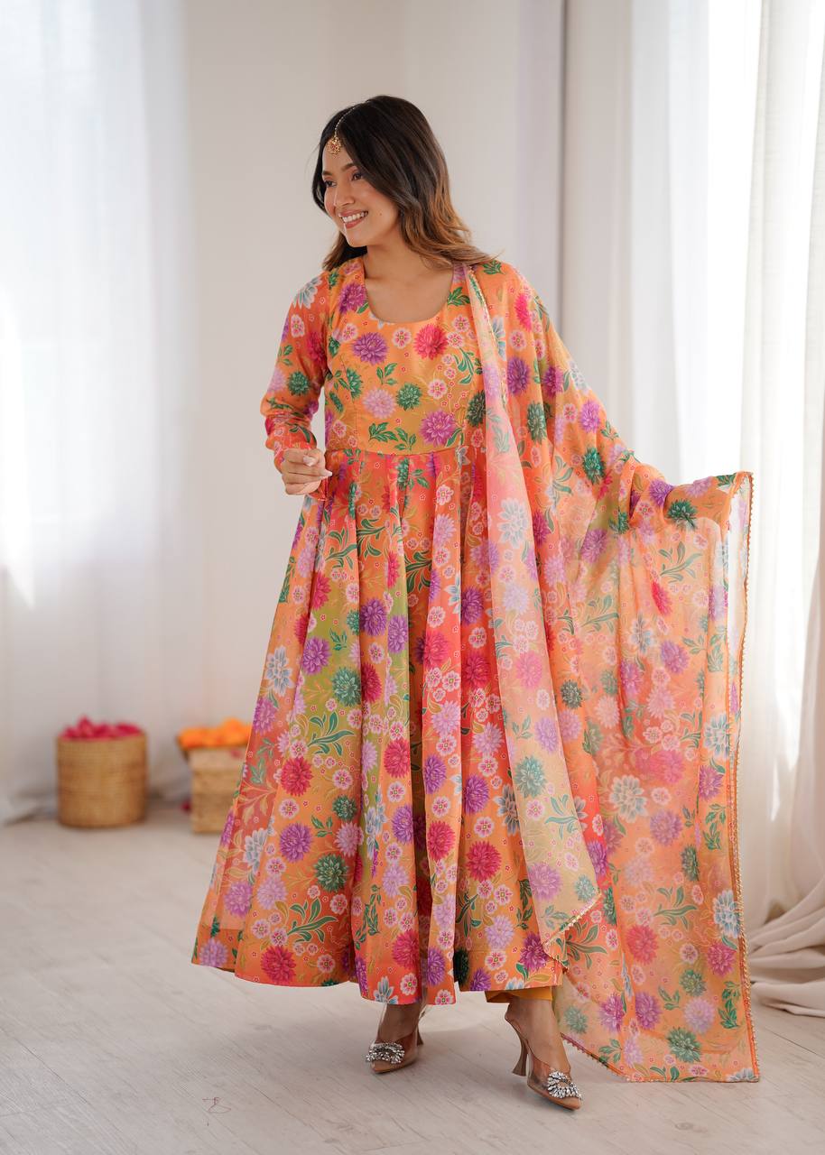 Eloriya Hirva's Pastel Floral Flow Gown Set - 2XL [44] | Eloriya India