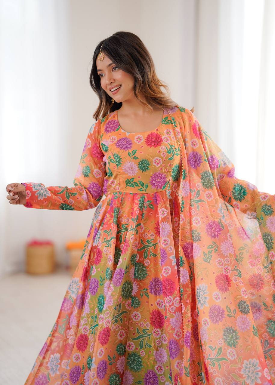 Eloriya Hirva's Pastel Floral Flow Gown Set - L [40] | Eloriya India