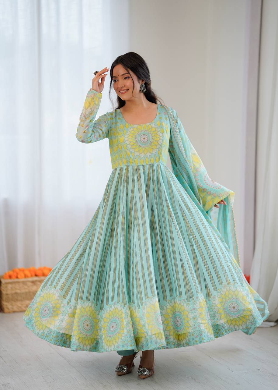 Eloriya Sunkissed Floral Organza Gown Set | Eloriya India