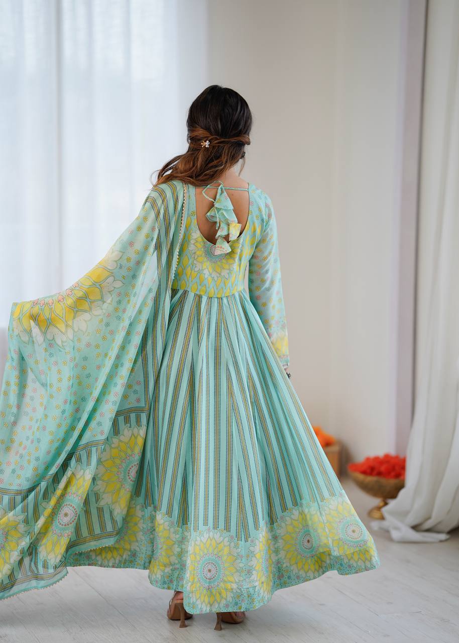 Eloriya Sunkissed Floral Organza Gown Set - 2XL [44] | Eloriya India