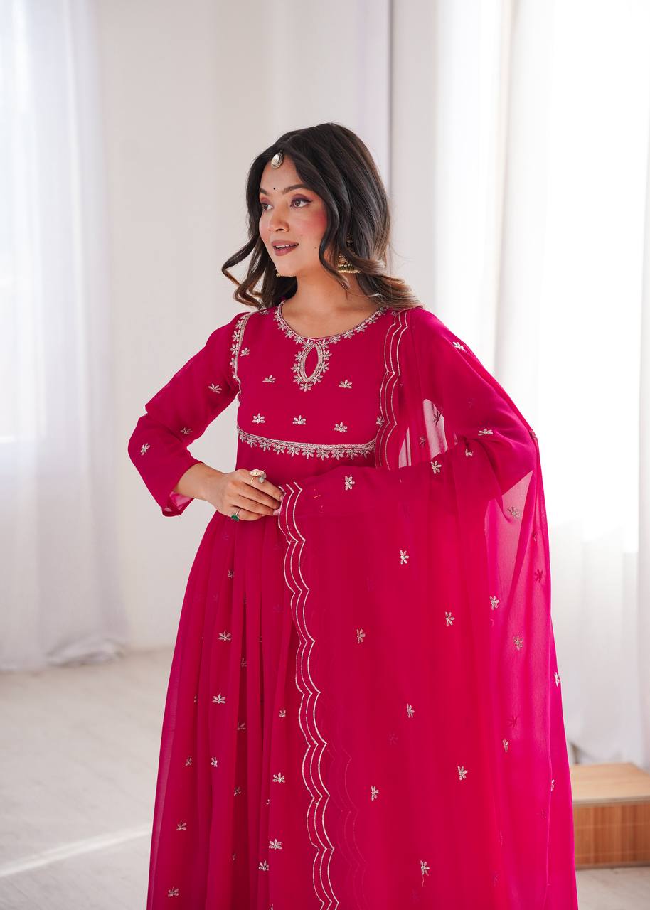 Eloriya Janvi's Sequin Embroidered Georgette Gown Set - 2XL [44] | Eloriya India