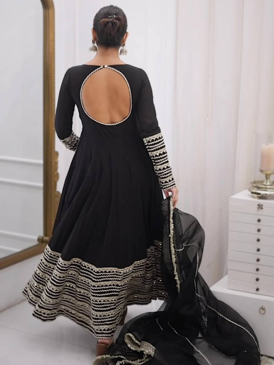 Eloriya Nusrat Noor Black Color Embroidered Work Anarkali Suit Set - 3XL [46] | Eloriya India