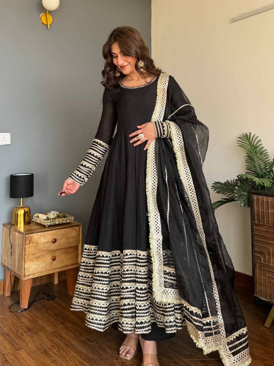 Eloriya Nusrat Noor Black Color Embroidered Work Anarkali Suit Set | Eloriya India