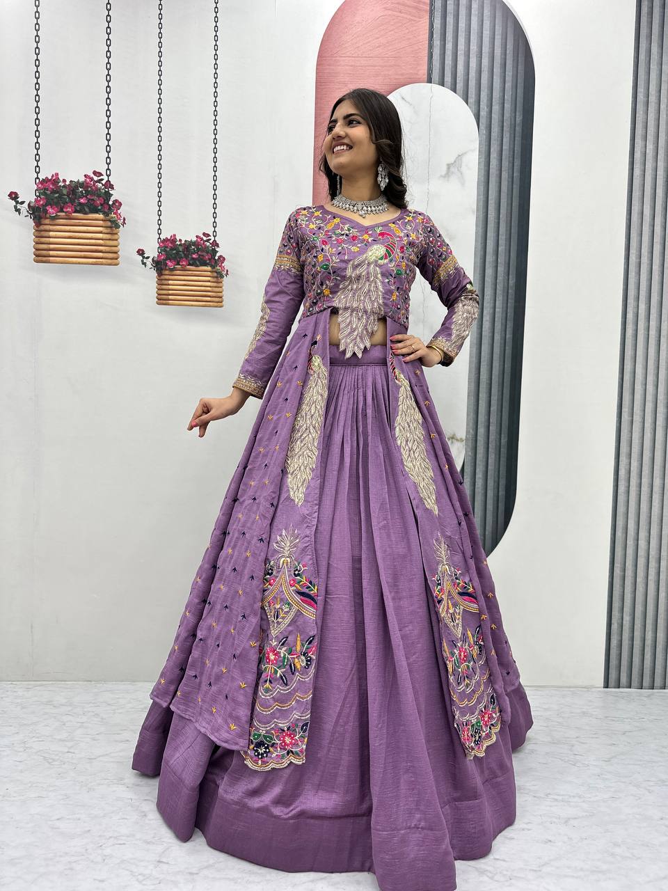 Eloriya Premium Quality Heavy Traditional Crop Top With Shrug With Color - RANI | Eloriya India