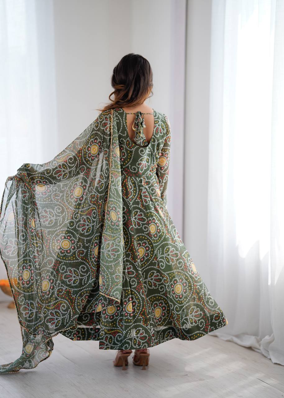Eloriya Flowy Printed Georgette Anarkali Suit Set - 2XL [44] | Eloriya India
