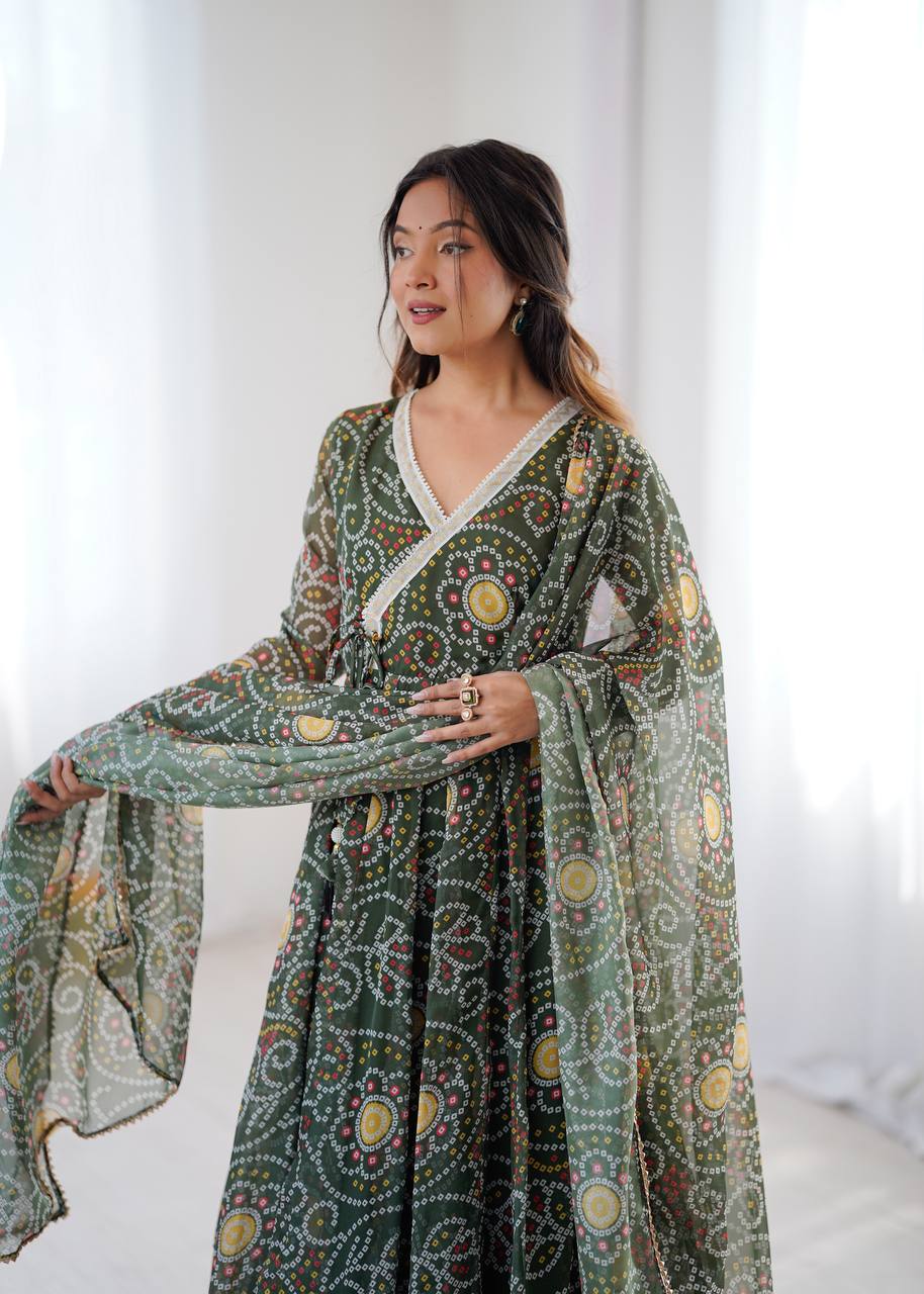 Eloriya Flowy Printed Georgette Anarkali Suit Set - XL [42] | Eloriya India
